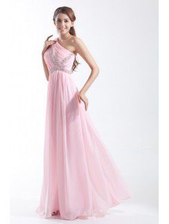 Chiffon Asymmetrical Floor Length Column Embroidered Prom Dress