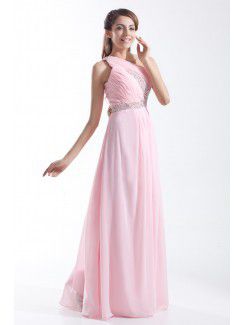 Chiffon Asymmetrical Floor Length Column Embroidered Prom Dress