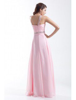 Chiffon Asymmetrical Floor Length Column Embroidered Prom Dress