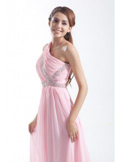 Chiffon Asymmetrical Floor Length Column Embroidered Prom Dress