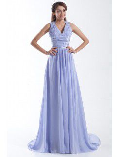 Chiffon V-Neck Sweep Train Column Prom Dress