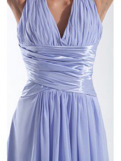 Chiffon V-Neck Sweep Train Column Prom Dress