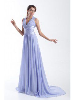 Chiffon V-Neck Sweep Train Column Prom Dress