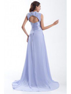 Chiffon V-Neck Sweep Train Column Prom Dress