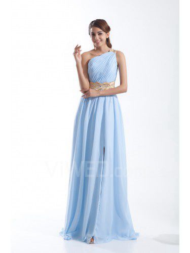 Chiffon Asymmetrical Sweep Train Column Embroidered Prom Dress