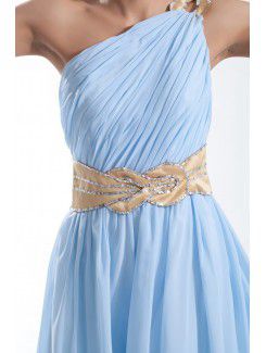 Chiffon Asymmetrical Sweep Train Column Embroidered Prom Dress