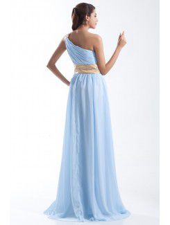 Chiffon Asymmetrical Sweep Train Column Embroidered Prom Dress