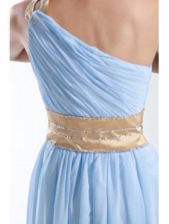 Chiffon Asymmetrical Sweep Train Column Embroidered Prom Dress