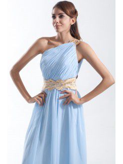 Chiffon Asymmetrical Sweep Train Column Embroidered Prom Dress