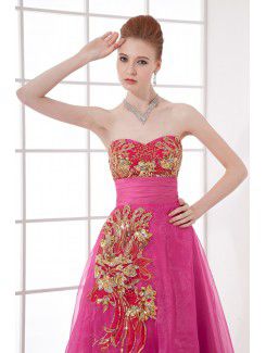 Organza Sweetheart A-line Floor Length Embroidered Prom Dress