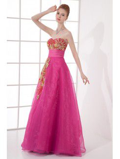 Organza Sweetheart A-line Floor Length Embroidered Prom Dress