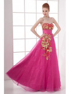 Organza Sweetheart A-line Floor Length Embroidered Prom Dress