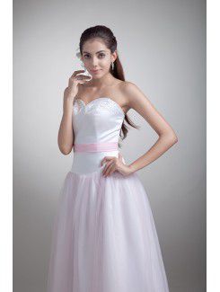 Organza and Satin Sweetheart Tea-Length Sheath Embroidered Wedding Dress