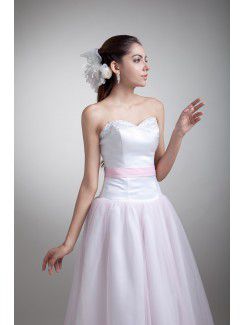 Organza and Satin Sweetheart Tea-Length Sheath Embroidered Wedding Dress