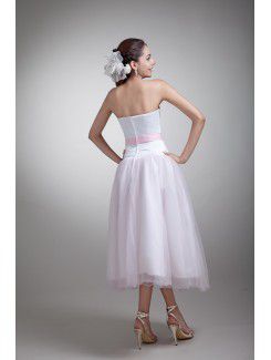 Organza and Satin Sweetheart Tea-Length Sheath Embroidered Wedding Dress