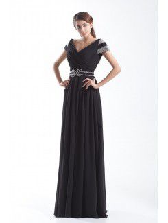 Chiffon Portrait Floor Length Column Embroidered Prom Dress