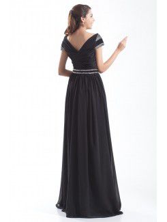 Chiffon Portrait Floor Length Column Embroidered Prom Dress