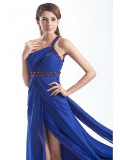 Chiffon One-Shoulder Floor Length Column Embroidered Prom Dress