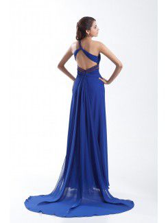 Chiffon One-Shoulder Floor Length Column Embroidered Prom Dress