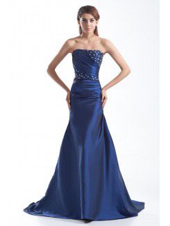 Taffeta Strapless Sweep Train Sheath Embroidered Prom Dress