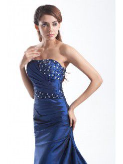 Taffeta Strapless Sweep Train Sheath Embroidered Prom Dress