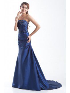 Taffeta Strapless Sweep Train Sheath Embroidered Prom Dress