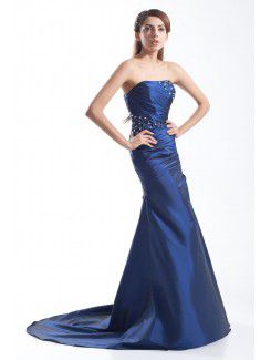 Taffeta Strapless Sweep Train Sheath Embroidered Prom Dress