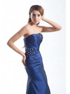 Taffeta Strapless Sweep Train Sheath Embroidered Prom Dress