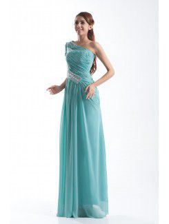 Chiffon Asymmetrical Floor Length Column Embroidered Prom Dress