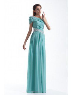 Chiffon Asymmetrical Floor Length Column Embroidered Prom Dress