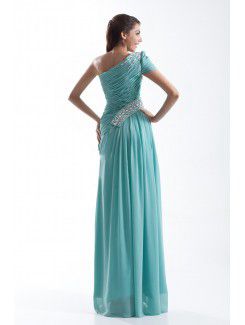 Chiffon Asymmetrical Floor Length Column Embroidered Prom Dress