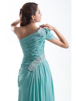 Chiffon Asymmetrical Floor Length Column Embroidered Prom Dress