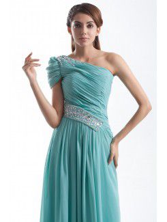 Chiffon Asymmetrical Floor Length Column Embroidered Prom Dress