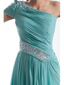 Chiffon Asymmetrical Floor Length Column Embroidered Prom Dress