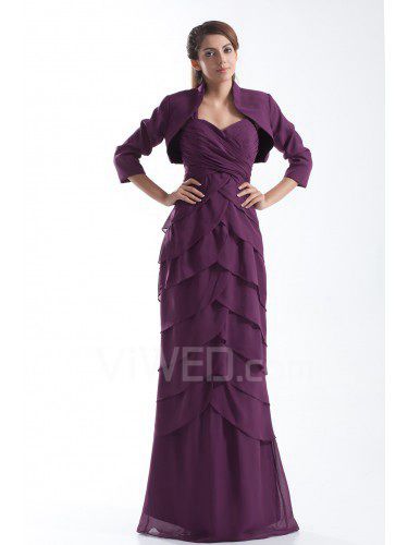 Chiffon Sweetheart Floor Length Column Prom Dress with Jacket