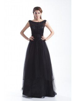 Net Portrait Floor Length A-line Prom Dress