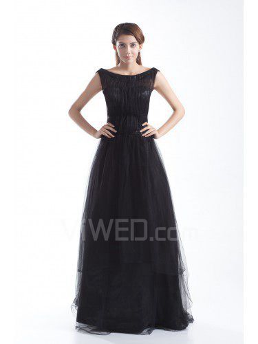Net Portrait Floor Length A-line Prom Dress