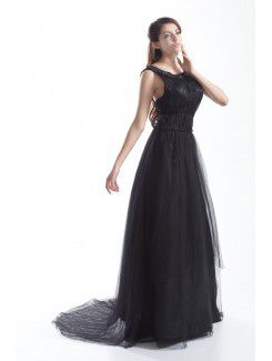 Net Portrait Floor Length A-line Prom Dress