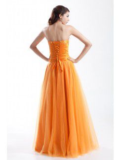 Taffeta and Net Strapless Floor Length A-line Embroidered Prom Dress