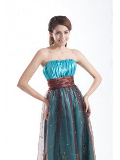 Organza Strapless Floor Length Corset Embroidered Prom Dress