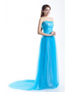 Net Sweetheart Sweep Train A-line Prom Dress