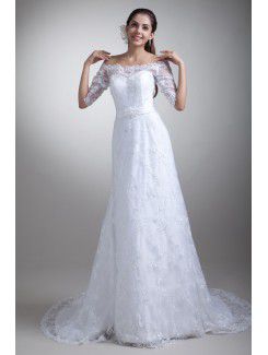 Lacee Off-the-Shoulder Sweep Train Column Half-Sleeves Wedding Dress