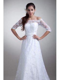 Lacee Off-the-Shoulder Sweep Train Column Half-Sleeves Wedding Dress
