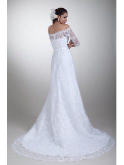 Lacee Off-the-Shoulder Sweep Train Column Half-Sleeves Wedding Dress