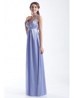 Satin Halter Floor Length Empire line Prom Dress