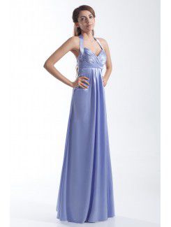 Satin Halter Floor Length Empire line Prom Dress