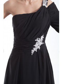 Chiffon Asymmetrical Chapel Train A-line Embroidered Prom Dress