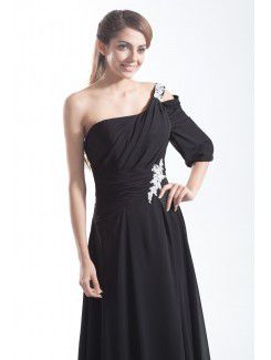 Chiffon Asymmetrical Chapel Train A-line Embroidered Prom Dress