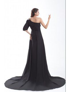 Chiffon Asymmetrical Chapel Train A-line Embroidered Prom Dress