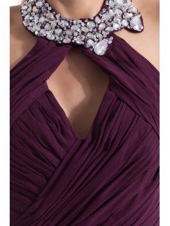 Chiffon High Collar Sweep Train A-line Sequins Prom Dress